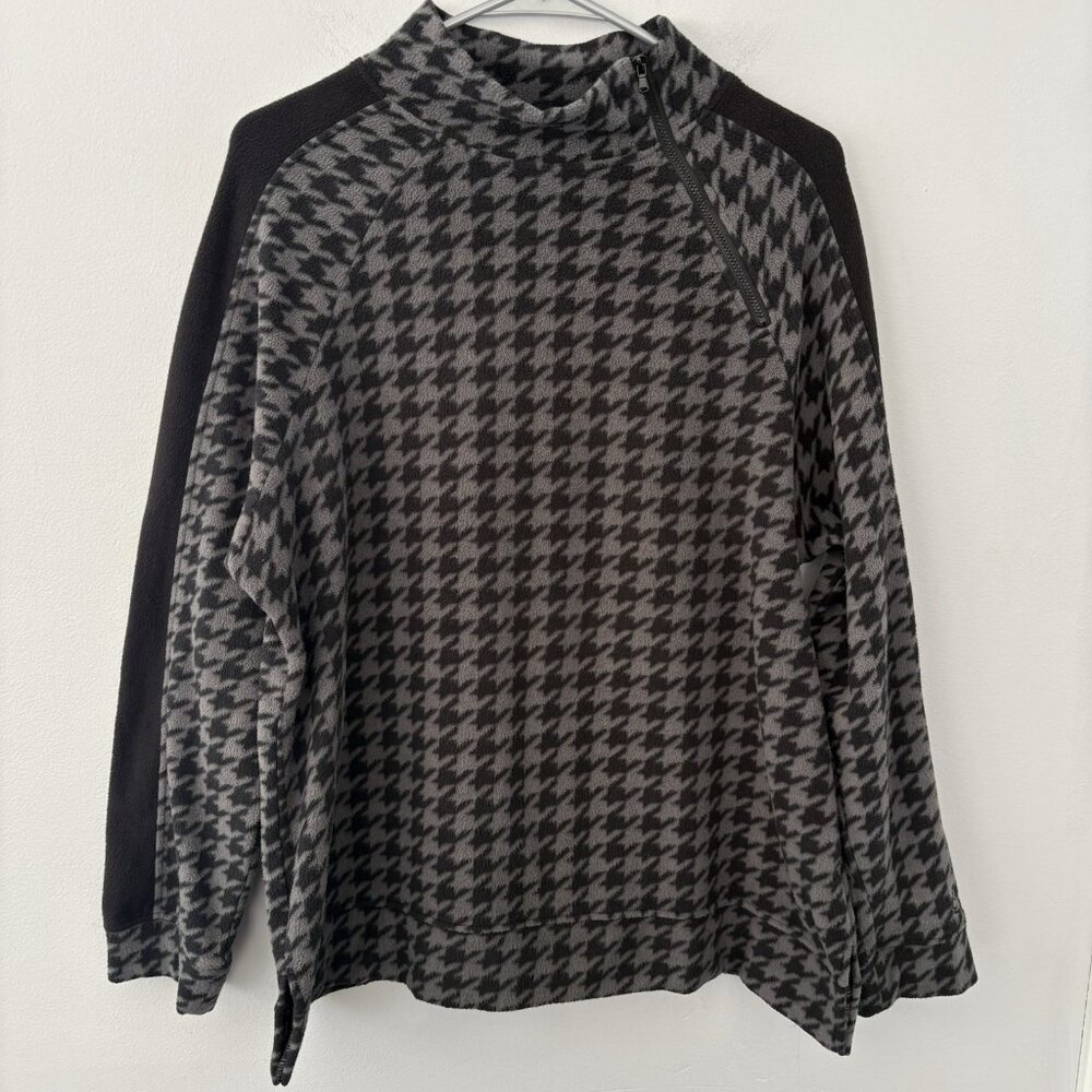 Cuddl Duds Women’s Large Zip Mock Neck Pullover Fleece Houndstooth Sweater